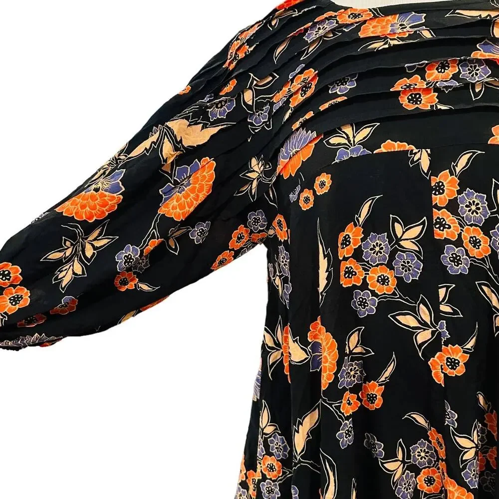 NEW Free People Edie Black Floral Open Back Cut Out Tunic Mini Dress Size XS